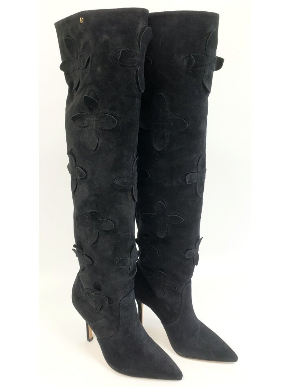 Larroude Julia Women's Suede Tall Knee High Heel Boots Black Size 7.5 - Picture 2 of 6